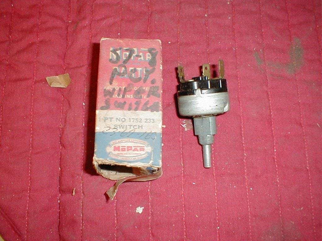 NOS Mopar Wiper Switch 19578 Plymouth Single Speed Hiltop Auto Parts